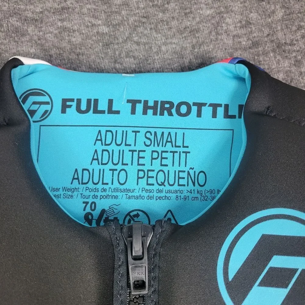 Full Throttle Women's Size S Rapid Dry Flex Back Life Jacket Black Blue Orange - Picture 3 of 9